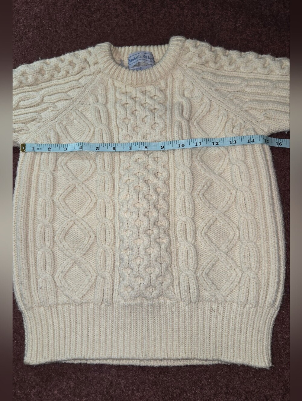 Vintage Isabelle Glion Kids 100% Wool Fisherman's Aran Sweater Ivory Medium - Picture 6 of 9